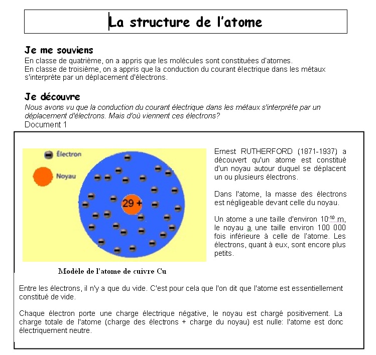 La structure de l'atome page 1